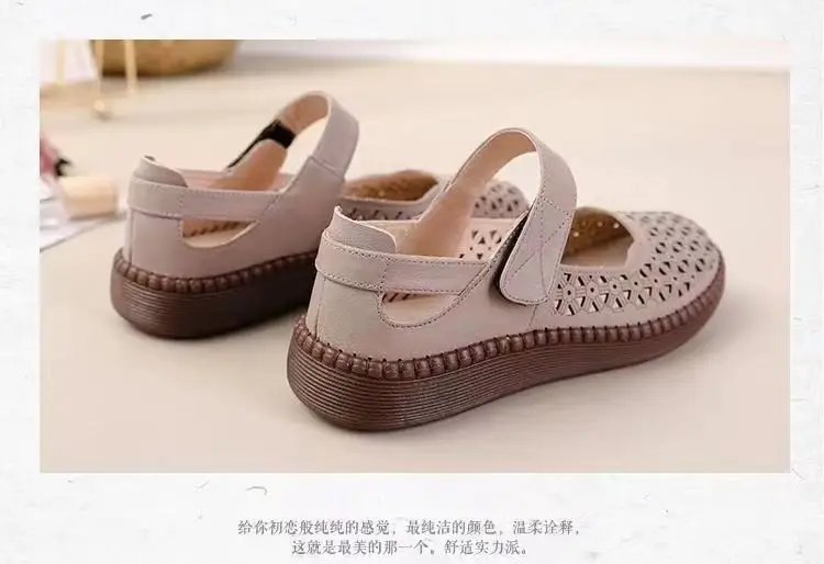Summer Flat Mother Sandals Breathable Soft-soled Casual Middle-aged and Elderly Cave Shoes Hollow Non-slip Elderly Beach Shoes for Women — feature 7