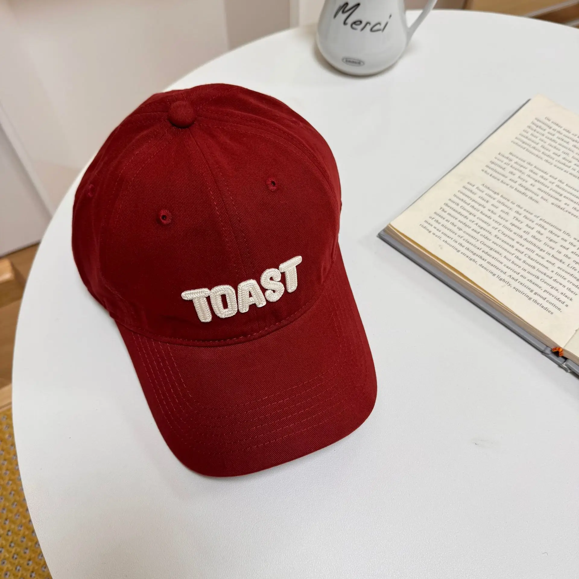 Men's Red Embroidered Baseball Cap TOAST Design - Image 3
