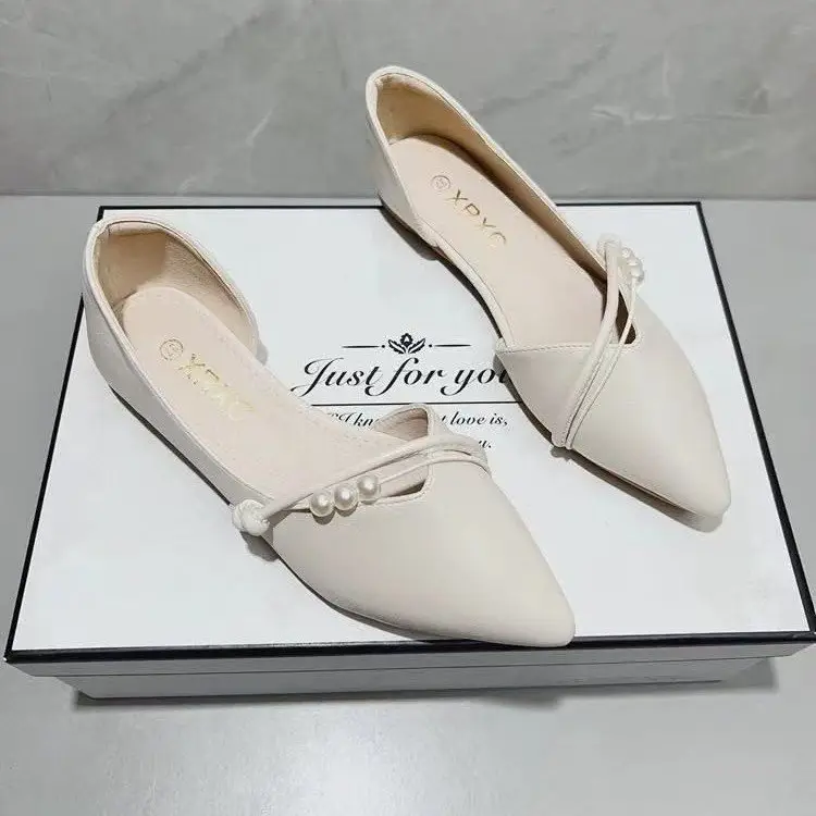 French Side Air Quality Flats for Women 2023 Spring New Pointed Toe Flats Bottom Evening Style Fairy Soft Leather Beanie Shoes - Image 4