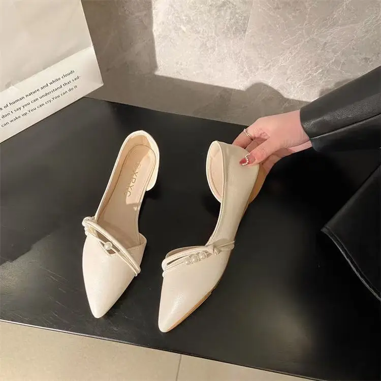 French Side Air Quality Flats for Women 2023 Spring New Pointed Toe Flats Bottom Evening Style Fairy Soft Leather Beanie Shoes — feature 4