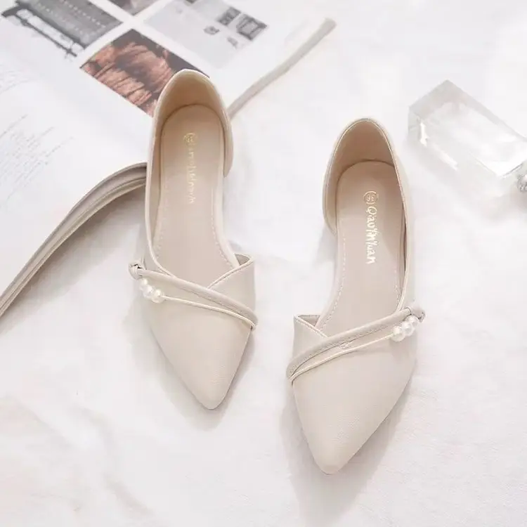 French Side Air Quality Flats for Women 2023 Spring New Pointed Toe Flats Bottom Evening Style Fairy Soft Leather Beanie Shoes — feature 6