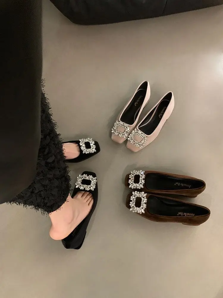French Fairy Style Women's Shoes Elegant Rhinestone Single Shoes Slip-on Dress High Heels Late Evening Shoes Spring New — feature 4