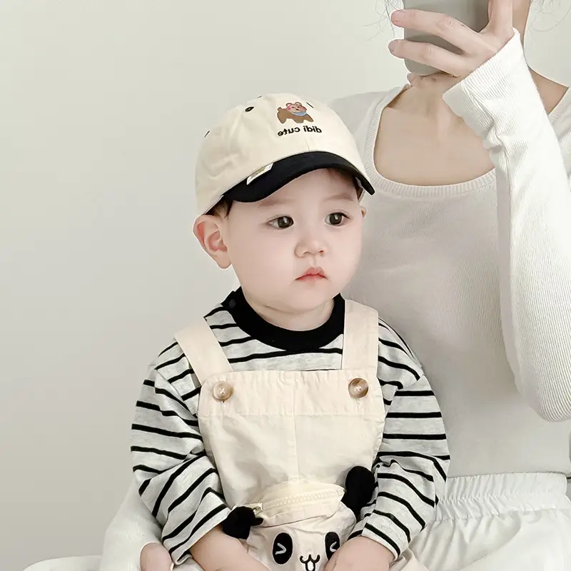 Baby Cap Beige Black Sunshade Cartoon Design - Image 7