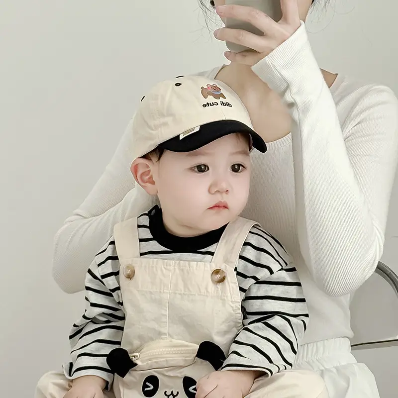 Baby Cap Beige Black Sunshade Cartoon Design - Image 8