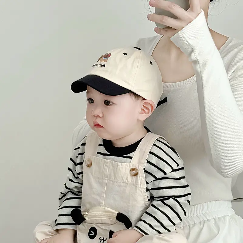 Baby Cap Beige Black Sunshade Cartoon Design - Image 9