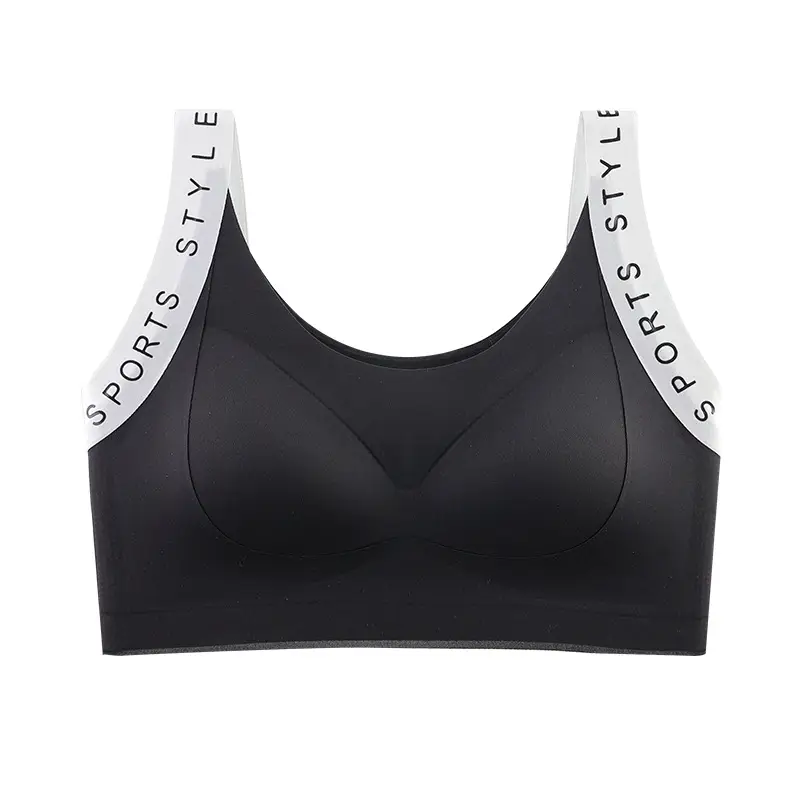 Light White Letter Print Sports Bra for Women
