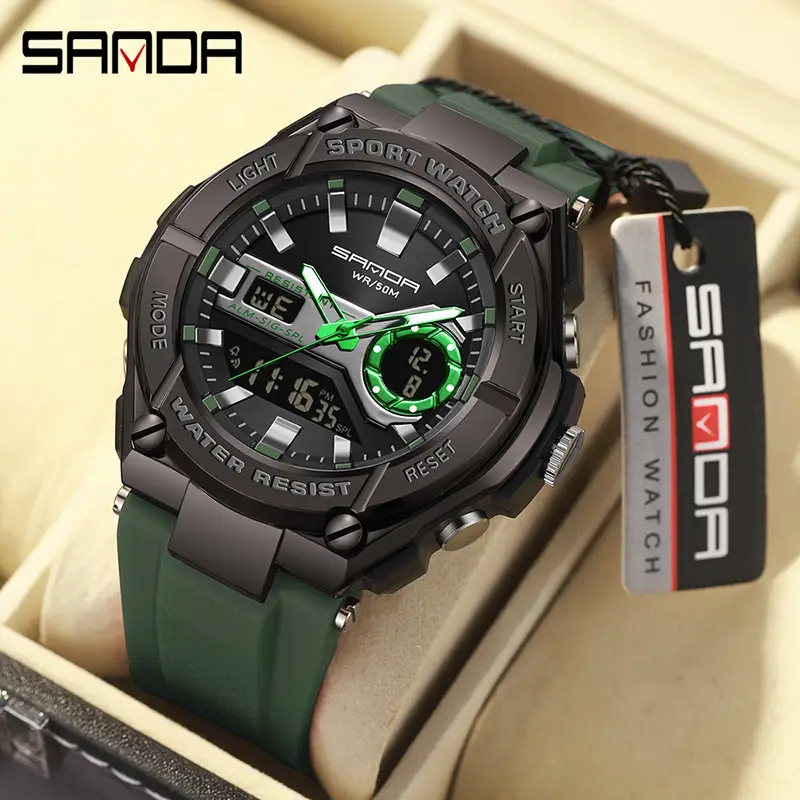 Sanda Men's Red Digital Alarm Watch with LED Display - Image 9