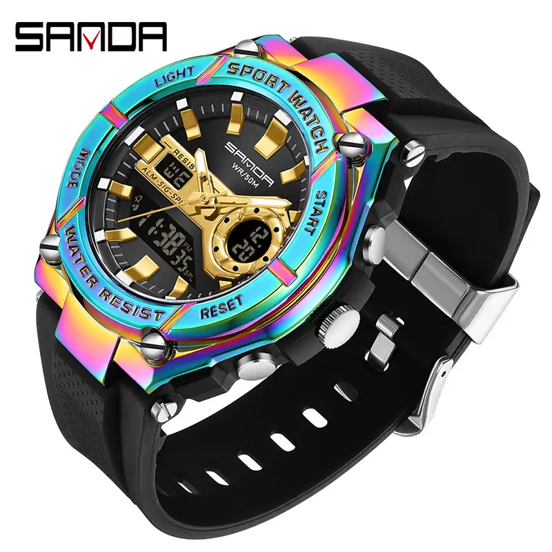 Sanda Men's Red Digital Alarm Watch with LED Display - Image 12