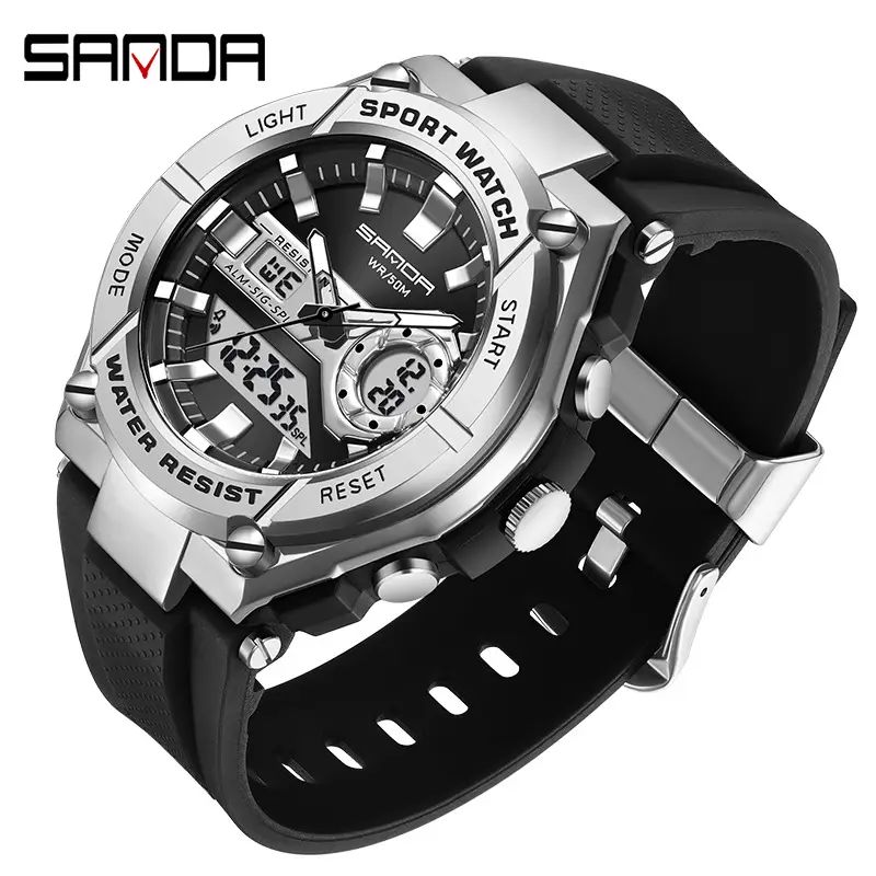 Sanda Men's Red Digital Alarm Watch with LED Display - Image 4