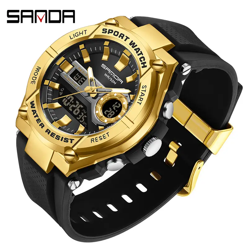 Sanda Men's Red Digital Alarm Watch with LED Display - Image 5