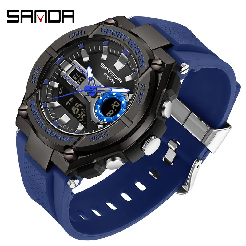 Sanda Men's Red Digital Alarm Watch with LED Display - Image 6