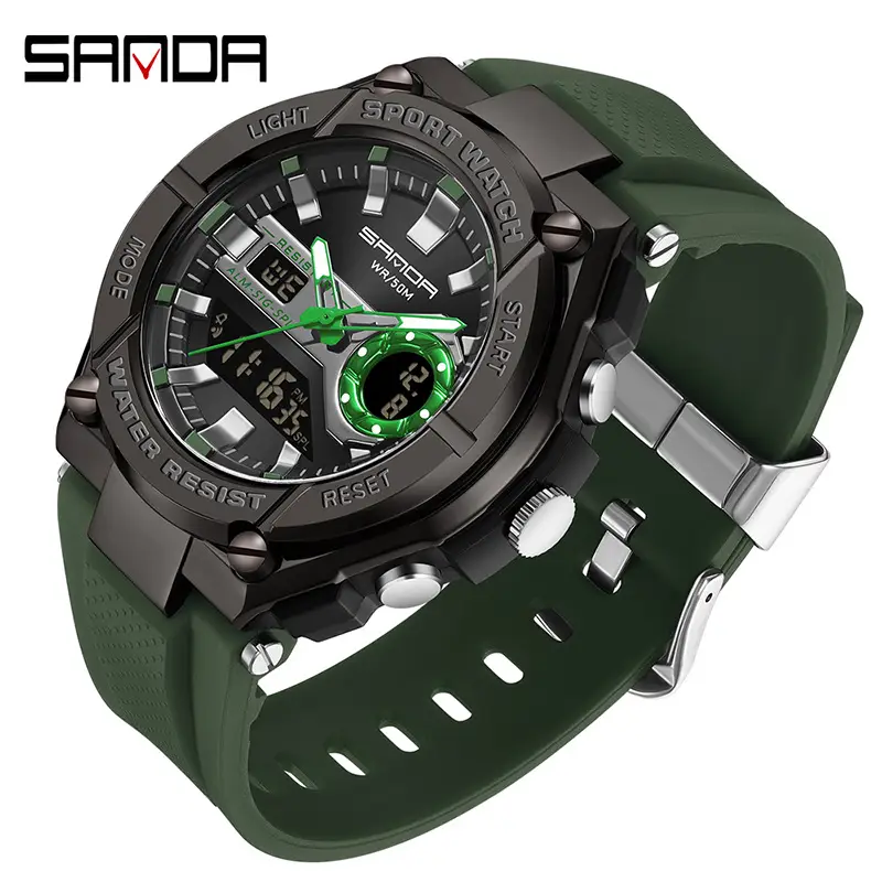 Sanda Men's Red Digital Alarm Watch with LED Display - Image 7