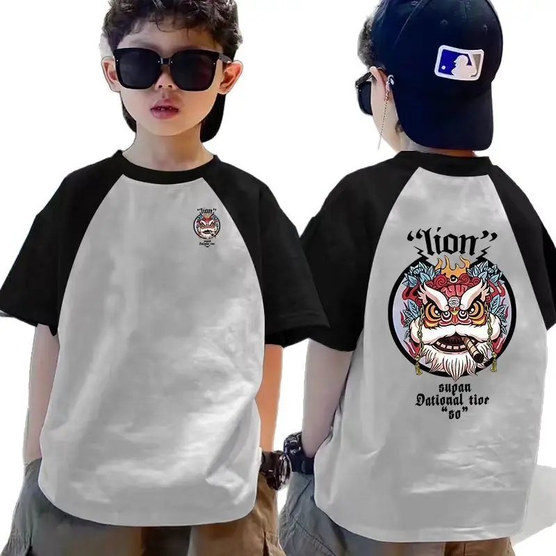 Boys Raglan Sleeve T-Shirt White Black Dragon Print - Image 22