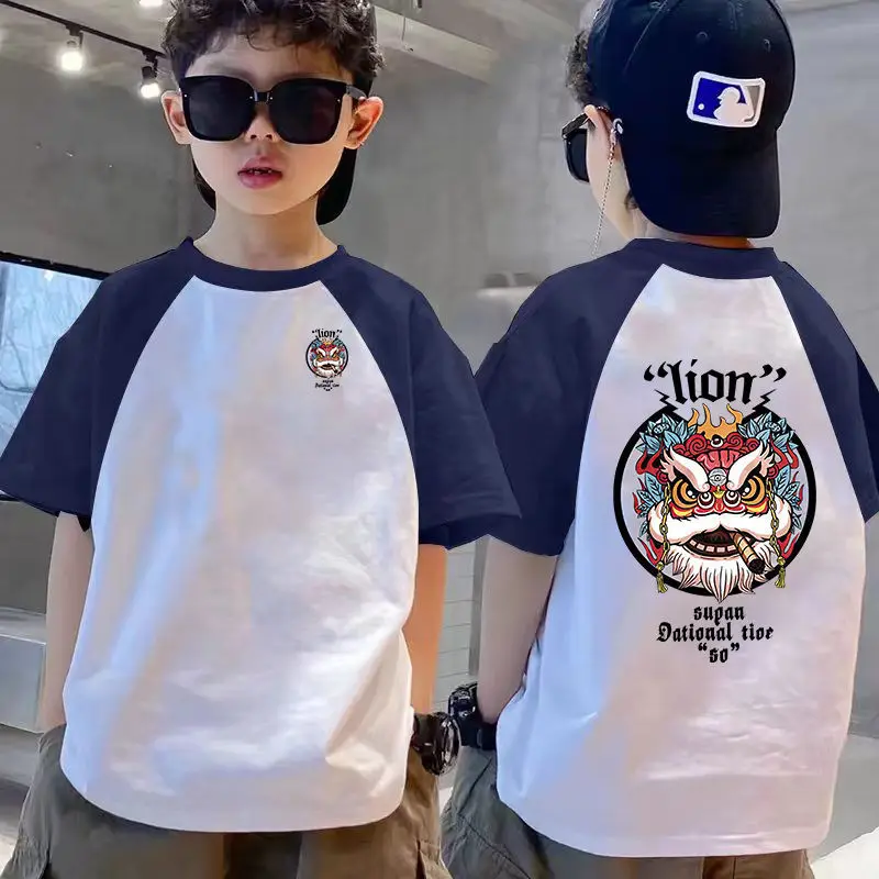 Boys Raglan Sleeve T-Shirt White Black Dragon Print - Image 17