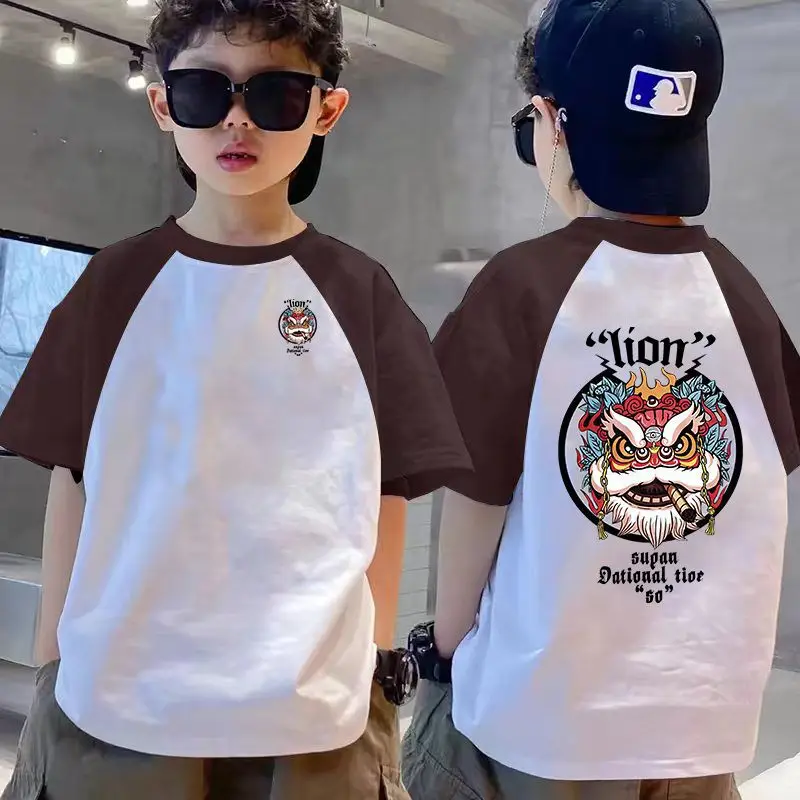 Boys Raglan Sleeve T-Shirt White Black Dragon Print - Image 18