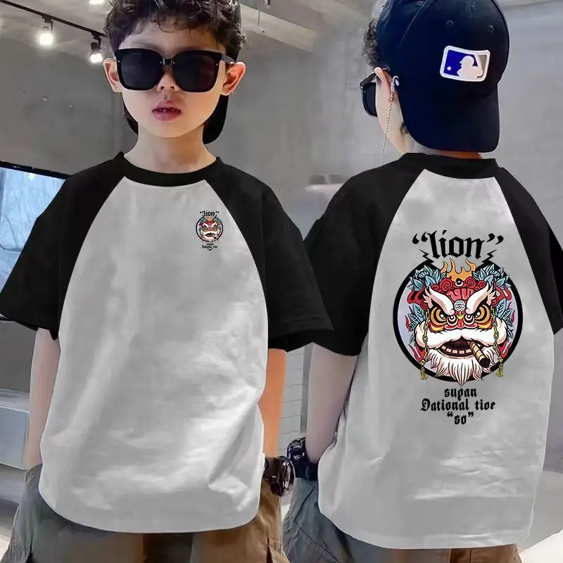 Boys Raglan Sleeve T-Shirt White Black Dragon Print - Image 19