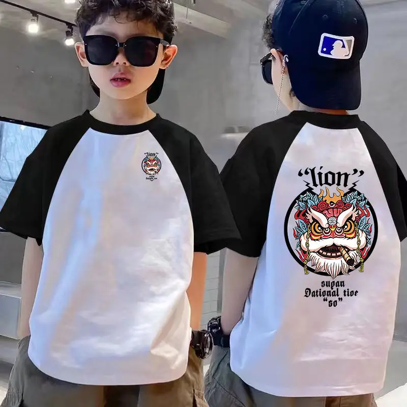 Boys Raglan Sleeve T-Shirt White Black Dragon Print - Image 20