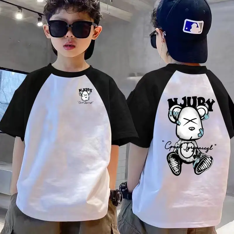 Boys Raglan Sleeve T-Shirt White Black Dragon Print - Image 4
