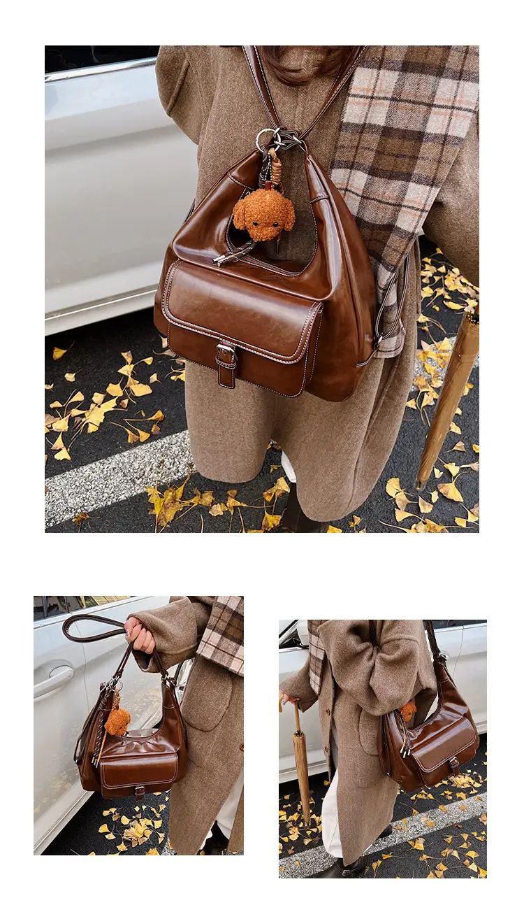 Women's Red Leather Shoulder Bag with Crossbody Strap — feature 11