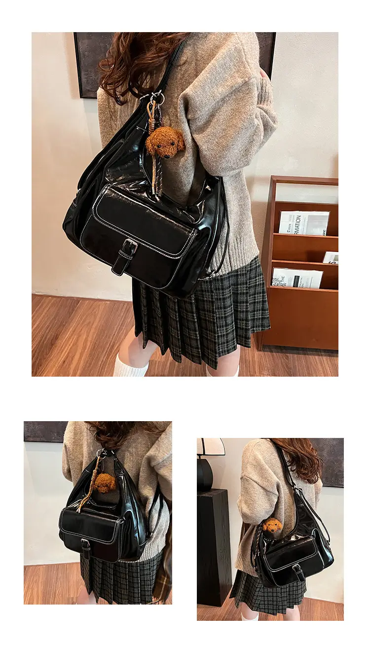 Women's Red Leather Shoulder Bag with Crossbody Strap — feature 12