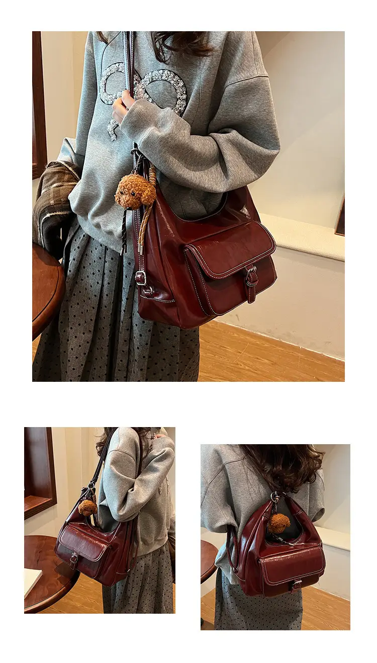 Women's Red Leather Shoulder Bag with Crossbody Strap — feature 13