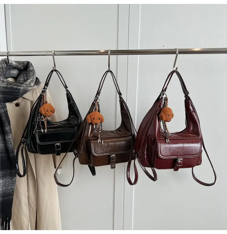 Women's Red Leather Shoulder Bag with Crossbody Strap — feature 14