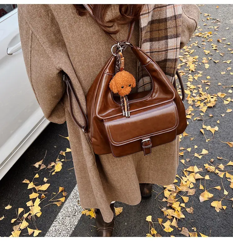 Women's Red Leather Shoulder Bag with Crossbody Strap — feature 23