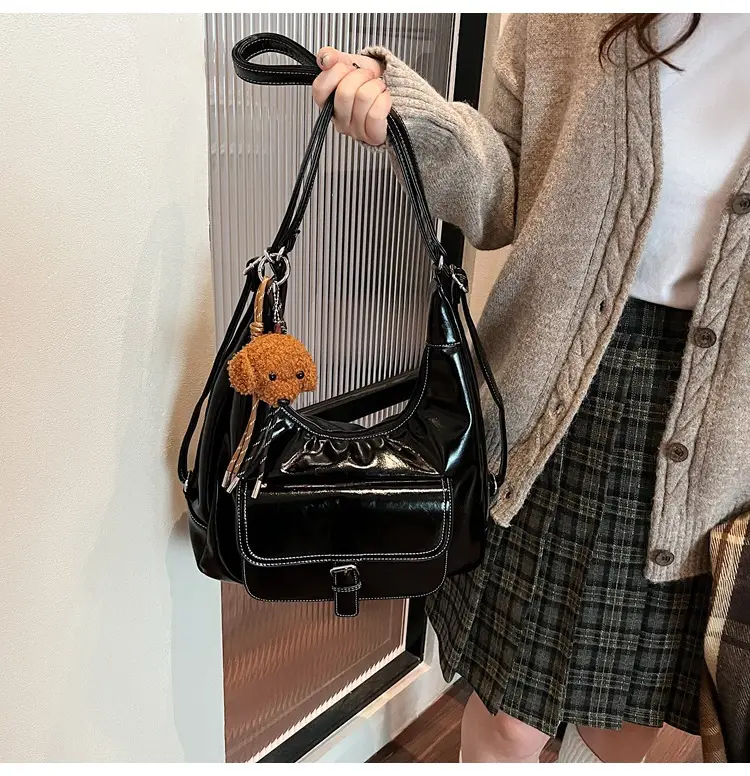 Women's Red Leather Shoulder Bag with Crossbody Strap — feature 25