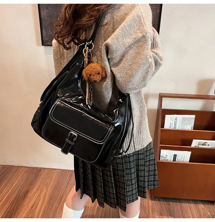 Women's Red Leather Shoulder Bag with Crossbody Strap — feature 29