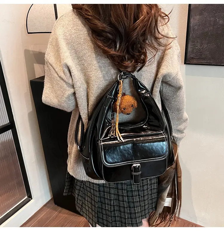 Women's Red Leather Shoulder Bag with Crossbody Strap — feature 32