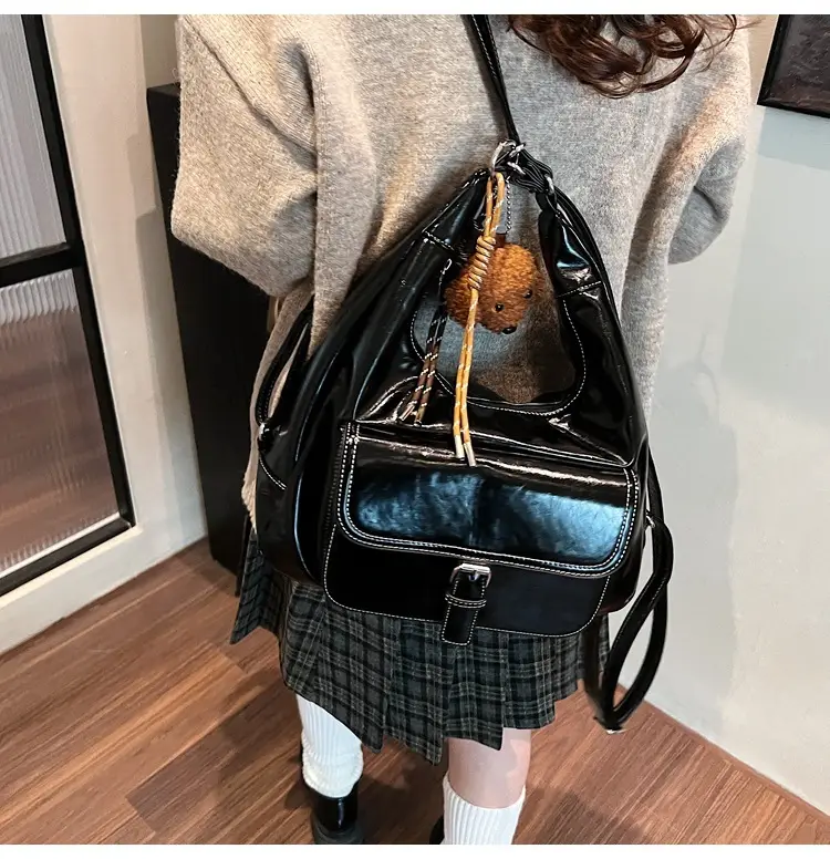 Women's Red Leather Shoulder Bag with Crossbody Strap — feature 33