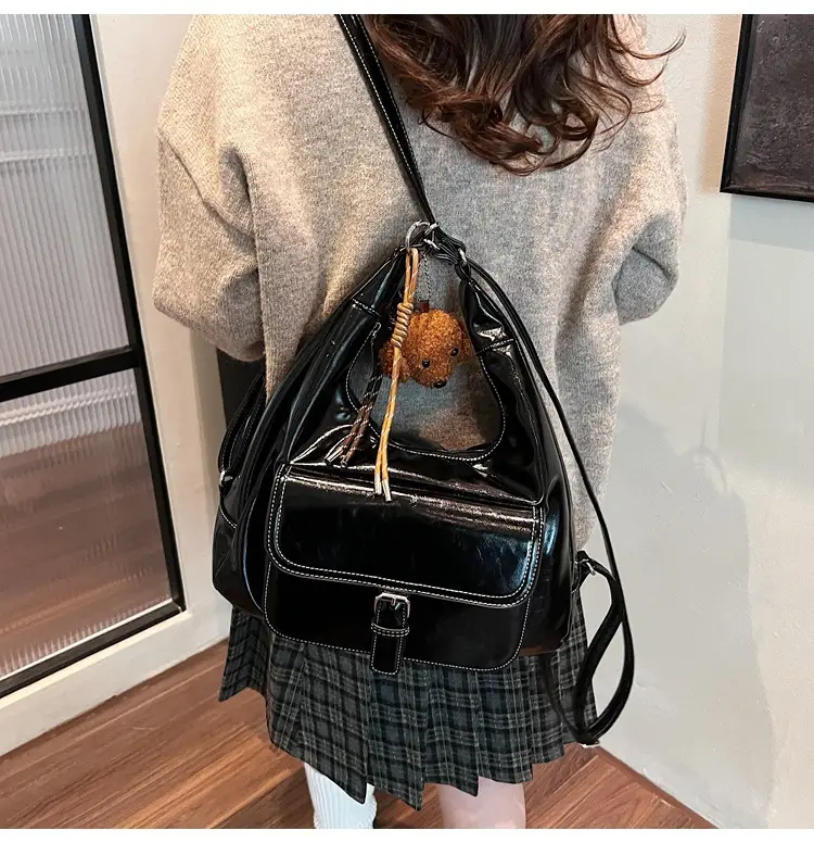 Women's Red Leather Shoulder Bag with Crossbody Strap — feature 34