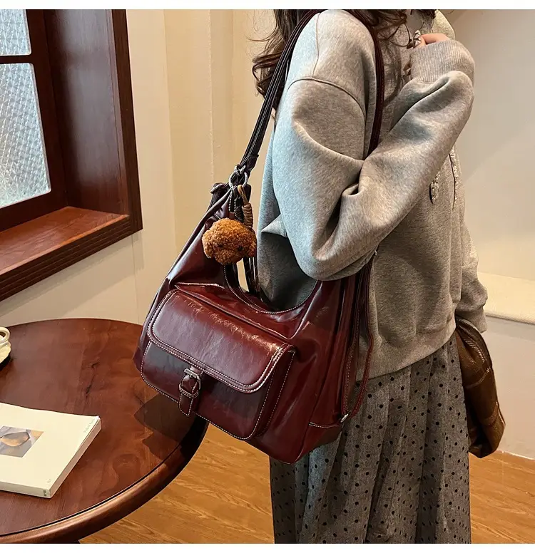 Women's Red Leather Shoulder Bag with Crossbody Strap — feature 38