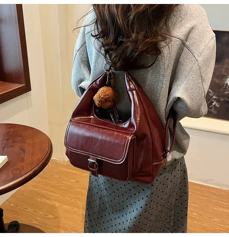 Women's Red Leather Shoulder Bag with Crossbody Strap — feature 40