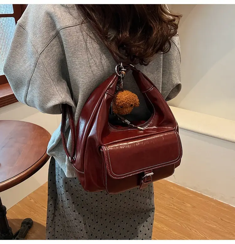 Women's Red Leather Shoulder Bag with Crossbody Strap — feature 41
