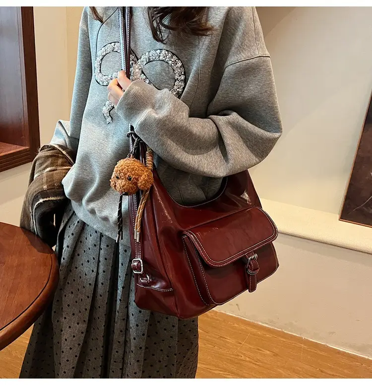 Women's Red Leather Shoulder Bag with Crossbody Strap — feature 42