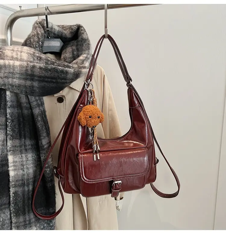 Women's Red Leather Shoulder Bag with Crossbody Strap — feature 44