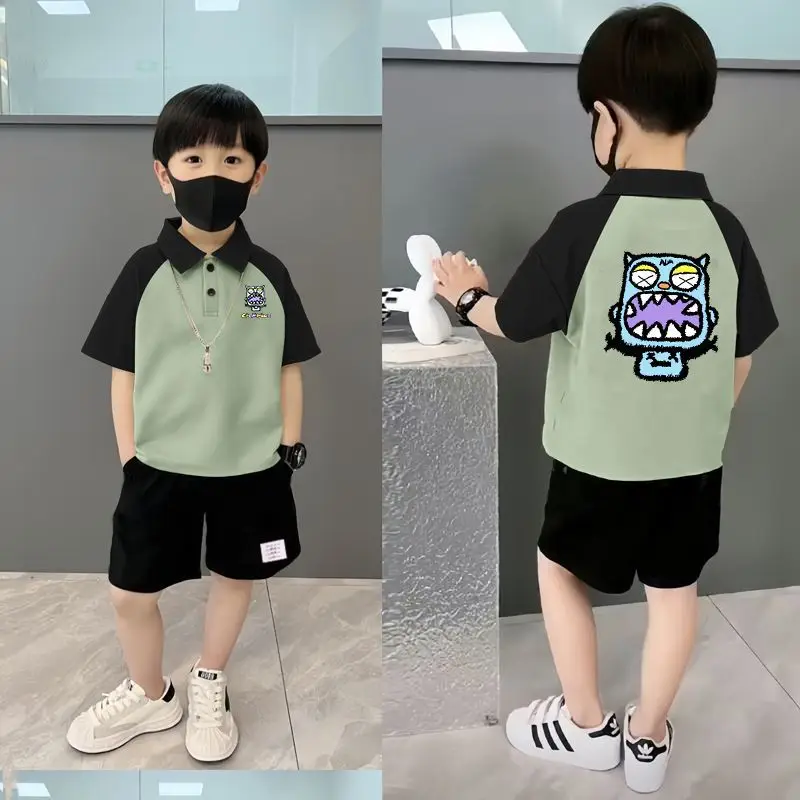 Boys Pure Cotton Graphic Polo Shirt Shorts Set