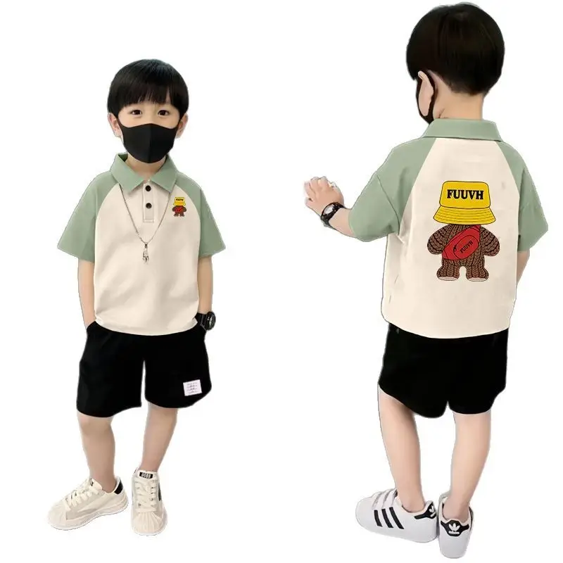 Boys Pure Cotton Graphic Polo Shirt Shorts Set