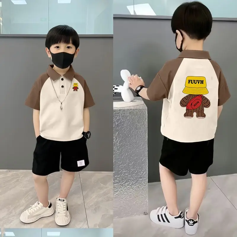 Boys Pure Cotton Graphic Polo Shirt Shorts Set