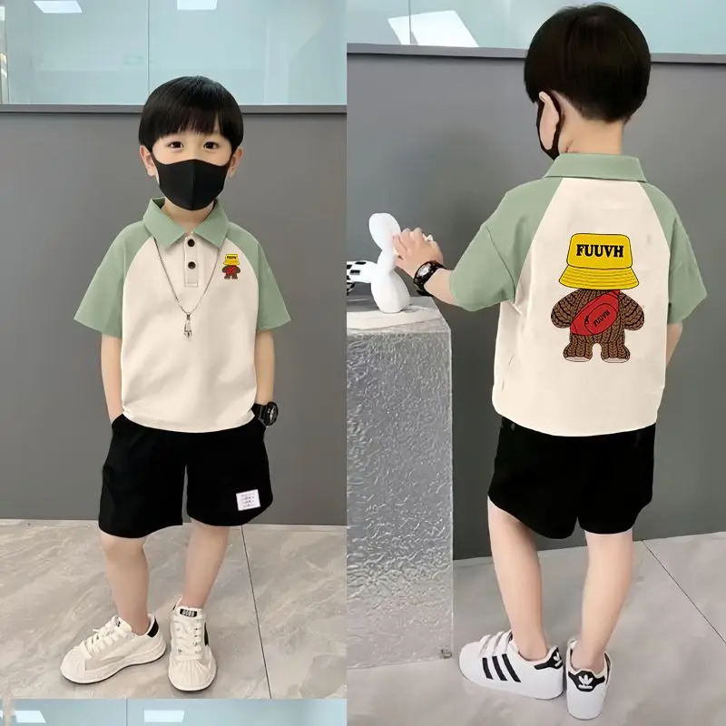 Boys Pure Cotton Graphic Polo Shirt Shorts Set