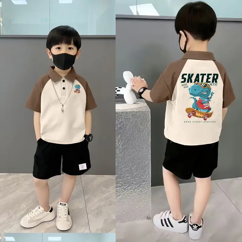 Boys Pure Cotton Graphic Polo Shirt Shorts Set