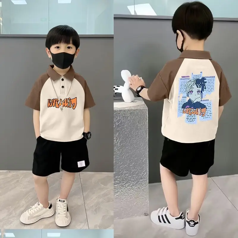 Boys Pure Cotton Graphic Polo Shirt Shorts Set