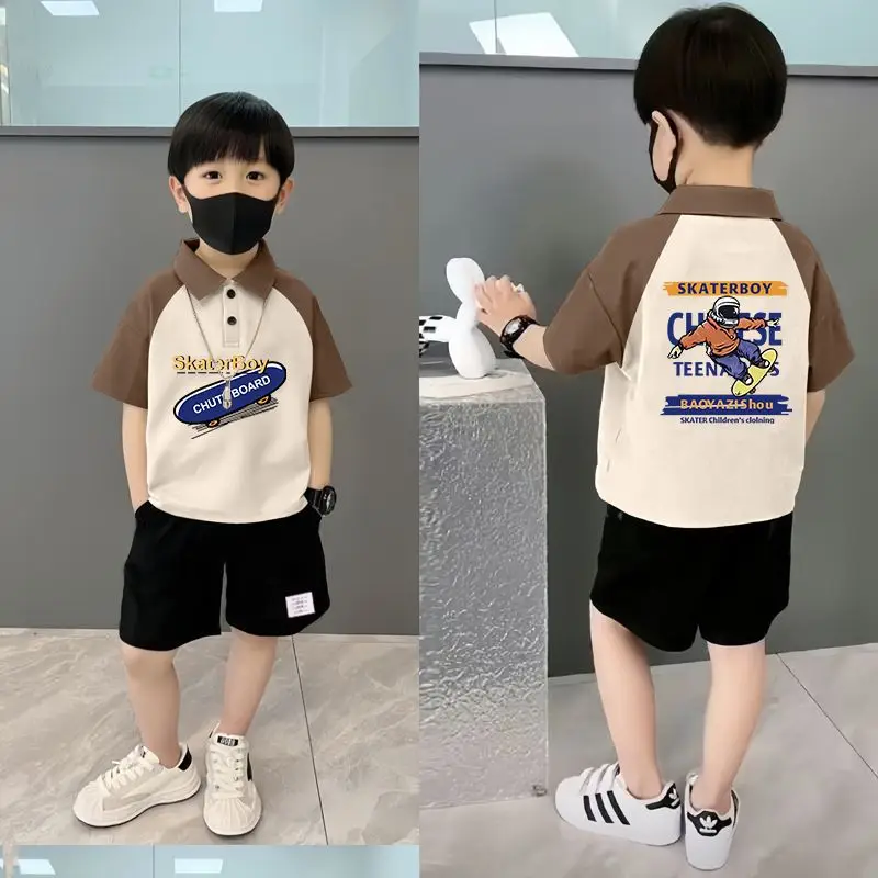 Boys Pure Cotton Graphic Polo Shirt Shorts Set