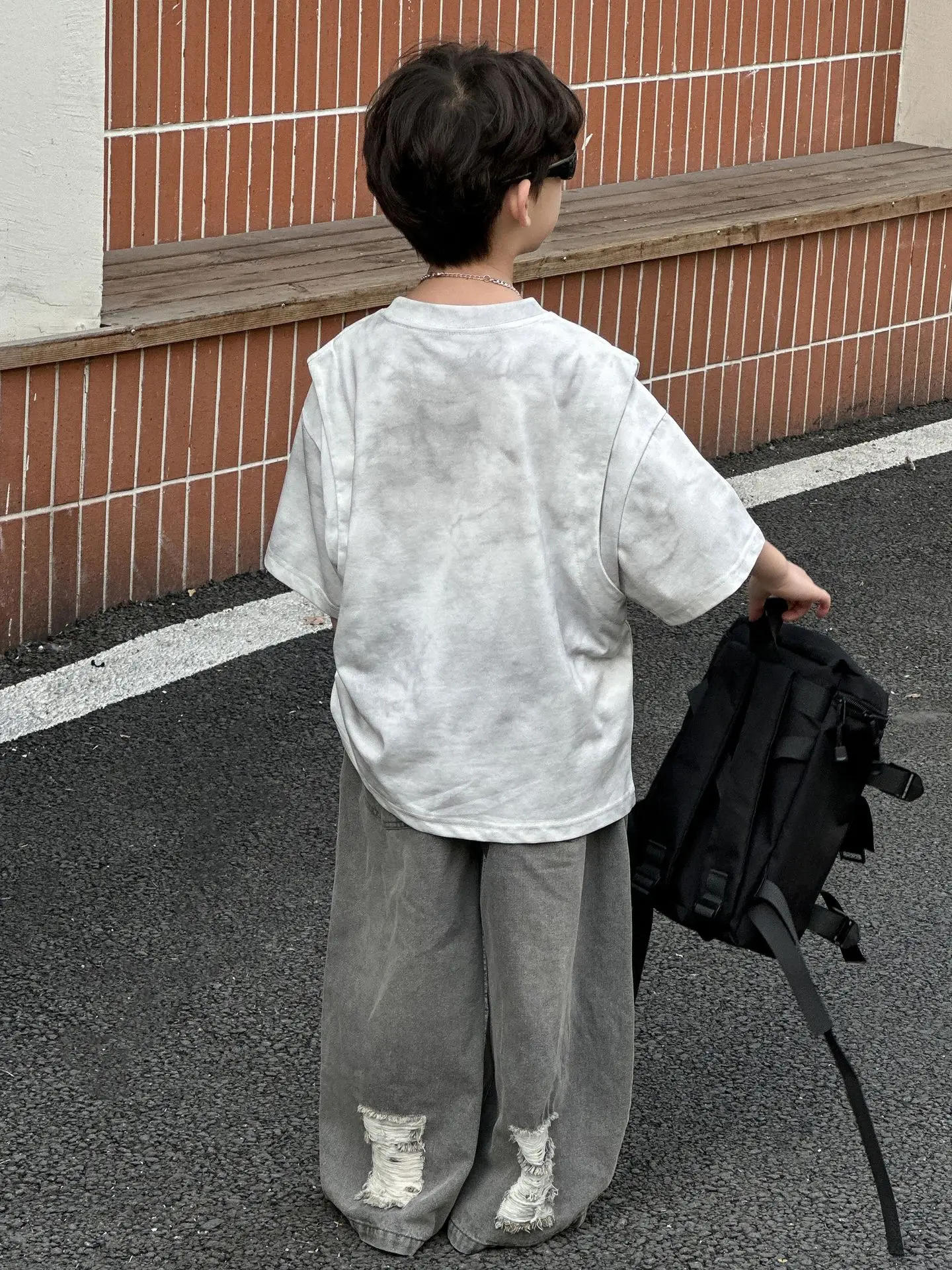 Kids Boys Korean Style Grey T-Shirt 2025 Summer - Image 5