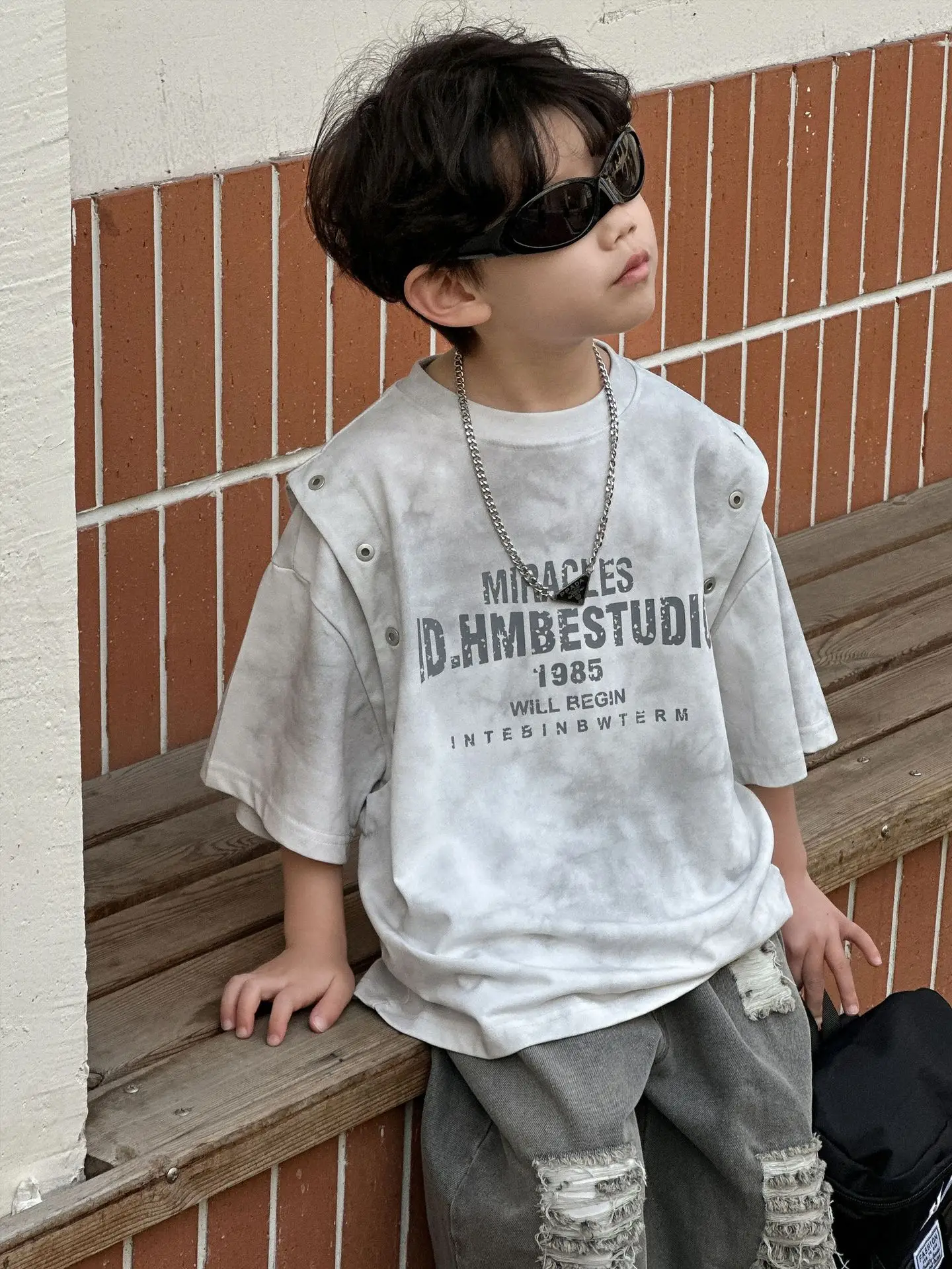 Kids Boys Korean Style Grey T-Shirt 2025 Summer - Image 6