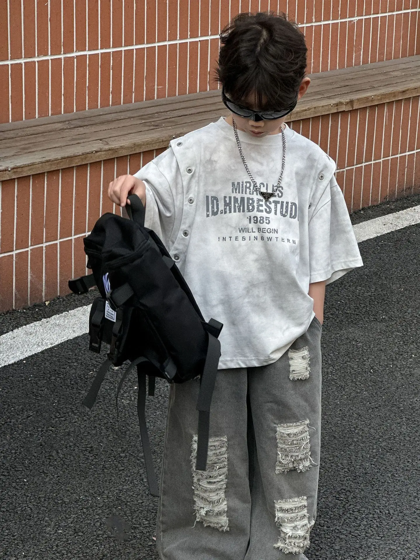 Kids Boys Korean Style Grey T-Shirt 2025 Summer — feature 10