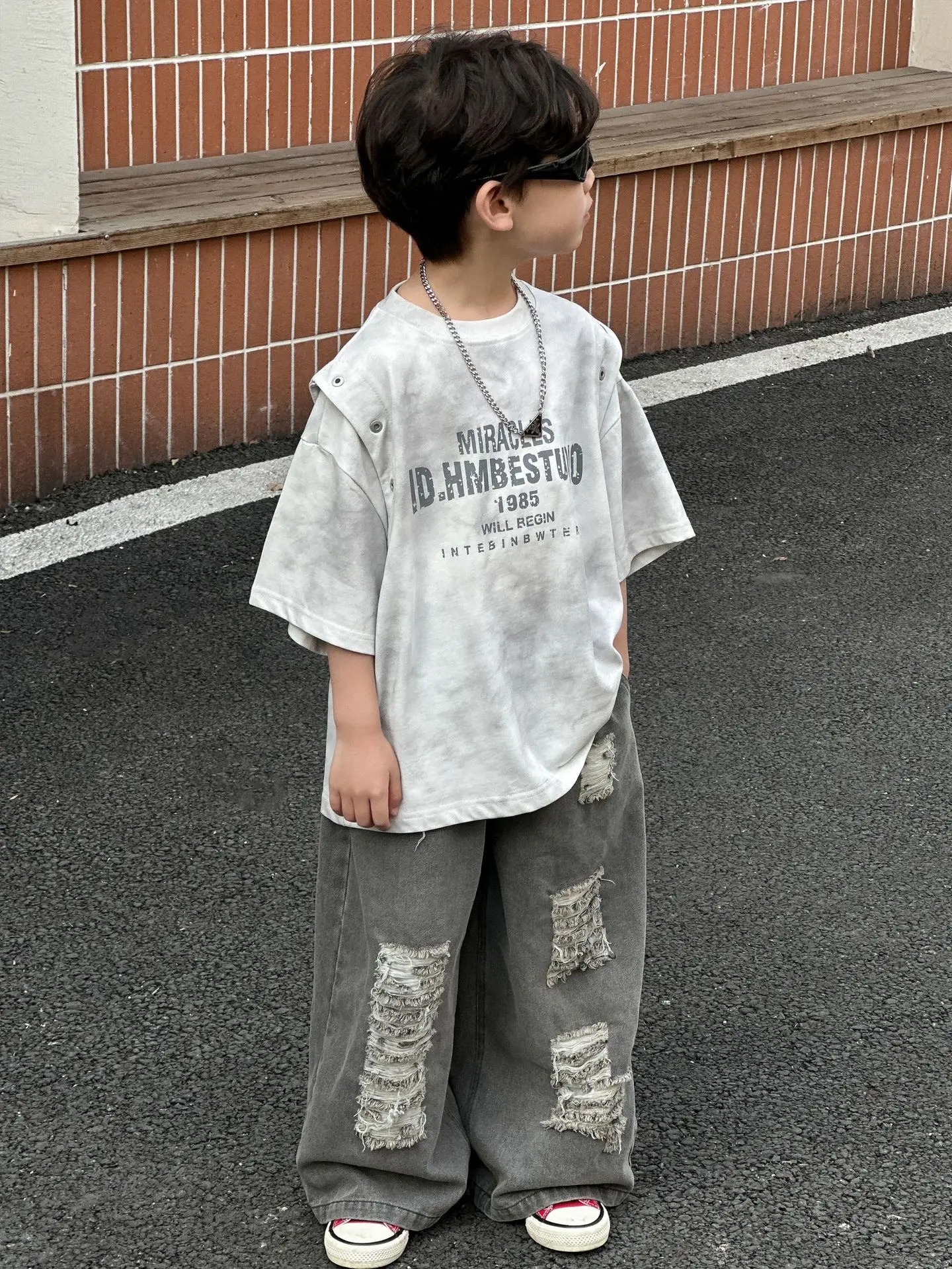 Kids Boys Korean Style Grey T-Shirt 2025 Summer — feature 4
