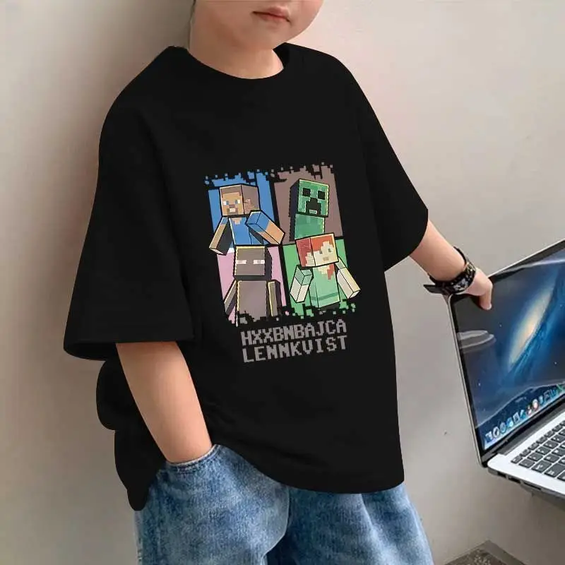 Boys' Minecraft Printed Cotton T-Shirt Medium Large 2025 - Image 2