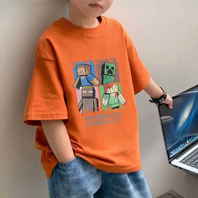 Boys' Minecraft Printed Cotton T-Shirt Medium Large 2025 - Image 3